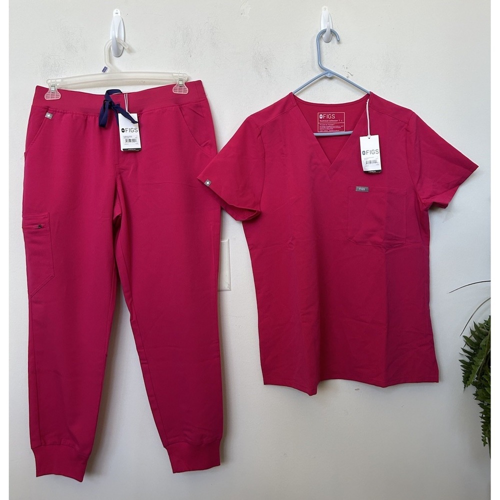 NWT FIGS Pink Catarina Scrub Top L Zamora Jogger Pants LP Set Medical Nurse